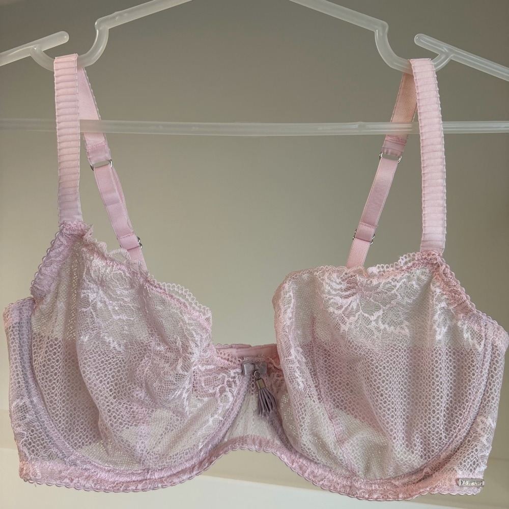 La Vie En Rose Light Baby Pink Delicate Lace Bra 36DD With Centre Tassel Detail